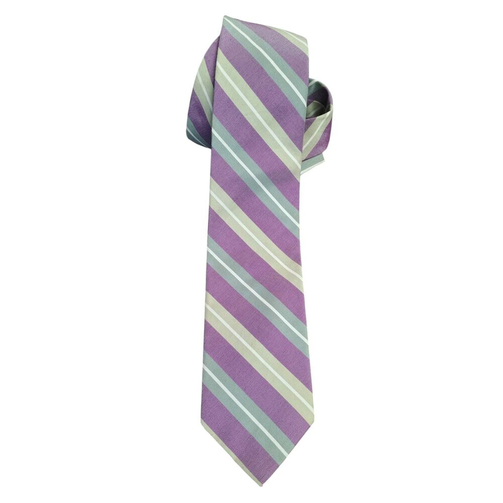 Vintage Ben Sherman Silk Tie Purple Green Stripe Mod British